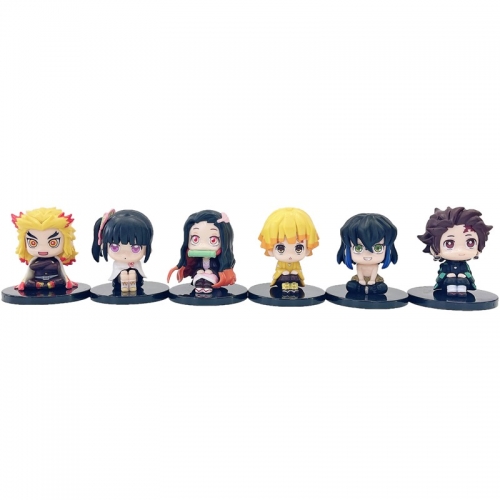 6Pcs Demon Slayer Action Figures Tanjiro Nezuko Inosuke Zenitsu PVC Sitting Model Toys Cake Toppers 6.5CM/2.5Inch Tall