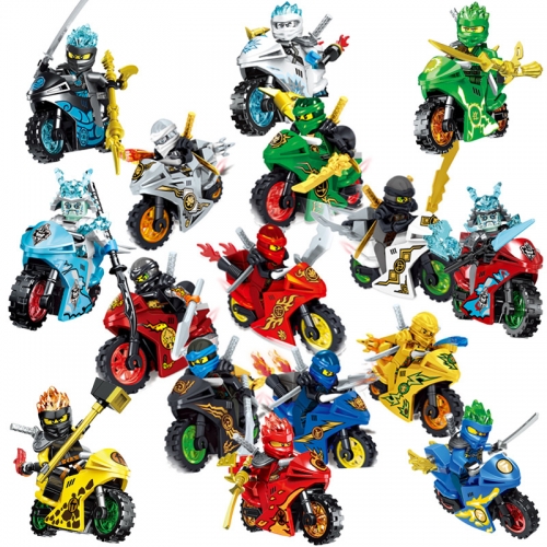 16Pcs Ninjago Minifigures Set with Motorcycles Building Blocks Mini Figures Kids Toys