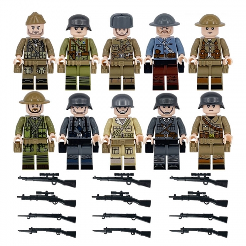 10Pcs Military WW2 Minifigures Building Blocks Mini Figure Toys Set M8020