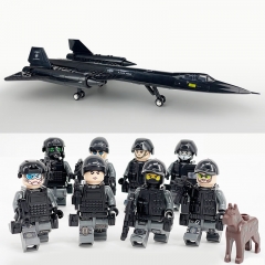 8Pcs USAF Military Minifigures M8012 with SR-71 Blackbird Spy Plane Building Blocks Toys Set