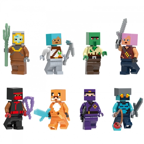 8Pcs Minecraft Minifigures Building Blocks Diver Tamer Mini Figures Kids Toys Set G0105