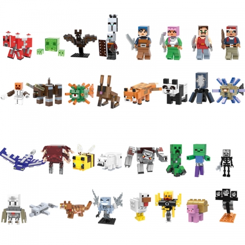 40Pcs Minecraft Collectable Animals Minifigures Building Blocks Mini Figure Toys Set