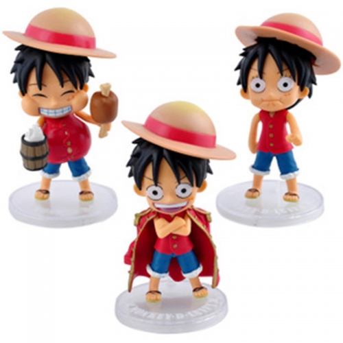 One Piece Luffy PVC Action Figures Cake Toppers Decorations Mini Doll Toys with Baseplates 3Pcs Set 12cm/5Inch Tall