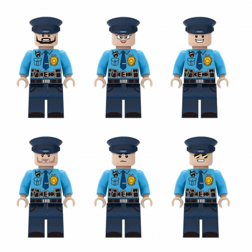 6Pcs Urban Professionals Minifigures Patrolman Po-lices Building Blocks Mini figures Bricks Toys M8040