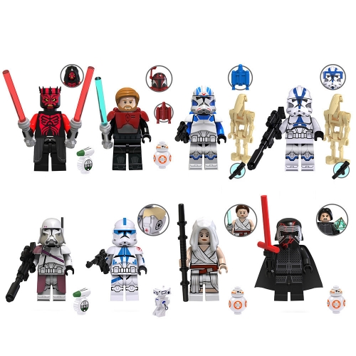 8Pcs Star Wars Movie Characters Minifigures Building Blocks Commander Bacara Darth Maul Mini Figures Bricks Toys TV6104