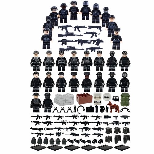 28Pcs SWAT Military Series Minifigures Set Building Blocks Mini Figures with Weapons and Accessories