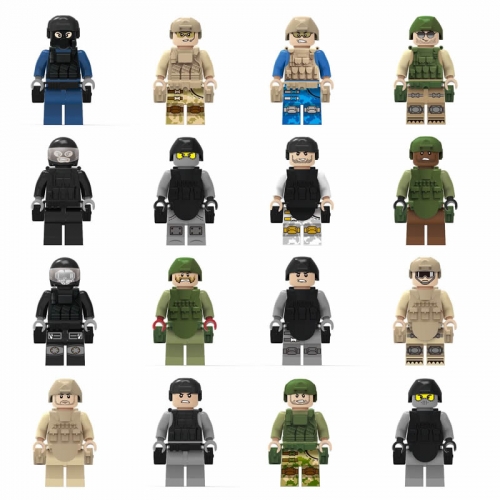 16Pcs SWAT Military Soldiers Minifigures Set Building Blocks Mini Figures Set M8065