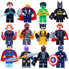 12Pcs/Lot Super Heroes Action Figures Building Blocks Wolverine Thor Batman Mini Figure Toys