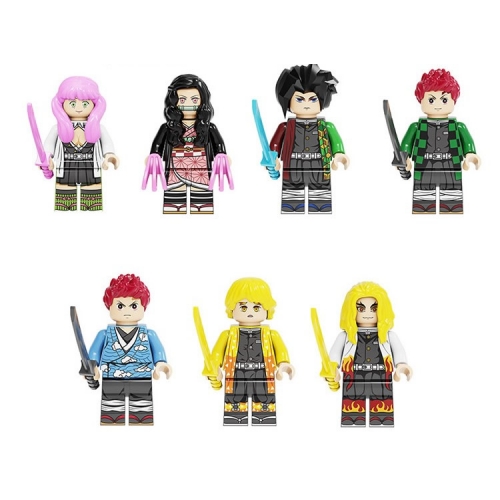 7Pcs Demon Slayer Anime Kanroji Kamado Nezuko Tomioka Giyuu Minifigures Building Blocks Mini Figure Toys PG8291