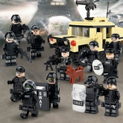 12Pcs Military SWAT Soldiers Minifigures + 1 Armored Car Building Blocks Mini Figures with Weapons and Accessories