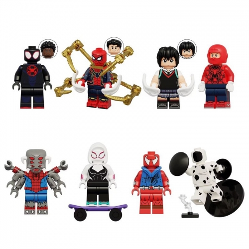 8Pcs Set Super Heroes Iron Spider Man Miles Spot Building Blocks Mini Action Figures DIY Bricks Toys KT1069