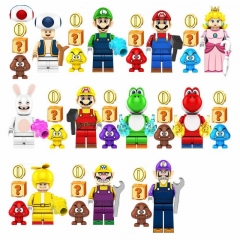 11-Pack Super Mario Building Blocks Mini Figures Kinopio Yoshi Peach DIY Bricks with Accessories KF6186