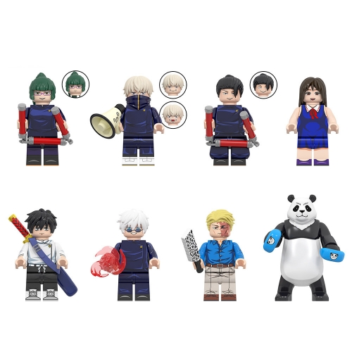 8-Pack Jujutsu Kaisen Anime Building Blocks Mini Figures Zenin Maki Gojo Satoru Panda Assembly Bricks Toys WM6140