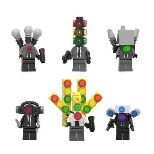 6-Pack Skibidi Toilet Building Blocks Mini Figures Microphone Traffic Light Man DIY Bricks Toys Set LG1011