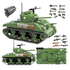 Military WW2 Tanks Series Building Blocks Sherman M4A1 Tank Playset with Mini Figures 726Pcs Set 100081