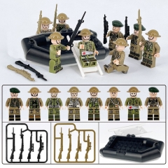 Military WW2 8Pcs Soldiers + Boat Minifigures Building Blocks Mini Figures with Weapons and Accessories