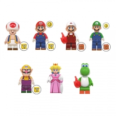 7-Pack Super Mario Luigi Yoshi Kinopio Wario Peach Building Blocks Mini Action Figures DIY Toys WM6103