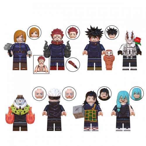 8-Pack Jujutsu Kaisen Anime Building Blocks Mini Figures Kugisaki Nobara Hanao Assembly Bricks Toys WM6139