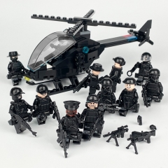 12Pcs Military SWAT Minifigures + 1 Helicopter Building Blocks Mini Figures Toys with Weapons and Accessories Set B