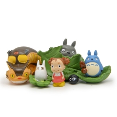 6Pcs Set Totoro with Leaf May Bus Cat Action Figures PVC Mini Figurines Toys Artwares 1-4cm/0.4-1.6Inch Tall