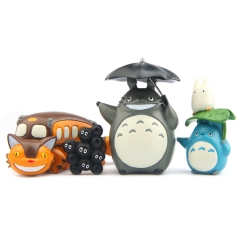 4Pcs Set Totoro Bus Cat Action Figures Mini PVC Figurines Toys Artwares Decorations 3.5-6.5cm Tall