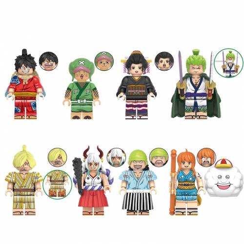 8-Pack One Piece Building Blocks Luffy Chopper Nico Robin Mini Figures Kids Toys Set X0352