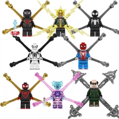8-Pack Super Heroes Miles Electro Spider Man Doc Ock Building Blocks Mini Figures Set Kids Bricks Toys TP1012