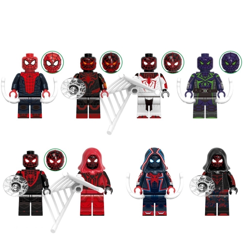 8-Pack Super Heroes Spiderman Building Blocks Mini Action Figures Kids Toys with Different Suits G0120