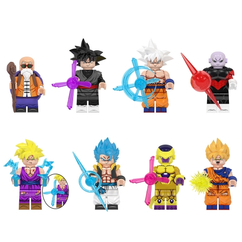 8-Pack Dragon Ball Anime Master Roshi Goku Gohan Jiren Building Blocks Mini Figures Kids Toys WM6178