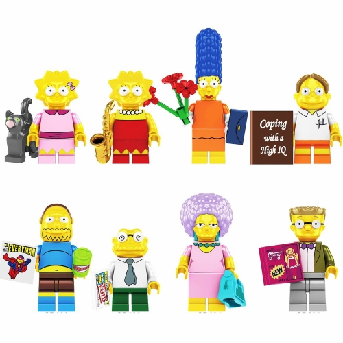 8-Pack The Simpsons Lisa Marge Martin Building Blocks Mini Action Figures DIY Bricks Kids Toys Set SP1016
