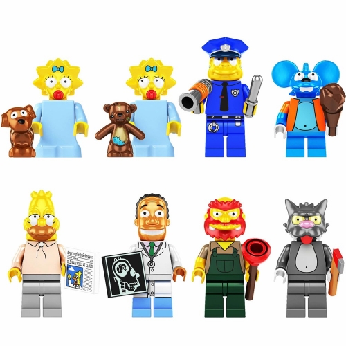 8-Pack The Simpsons Maggie Wigan Mouse Cat Building Blocks Mini Action Figures DIY Bricks Kids Toys Set SP1017
