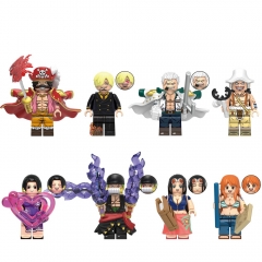 8-Pack One Piece Anime Building Blocks Roger Sanji Somker Mini Action Figures Kids Toys Set X0356