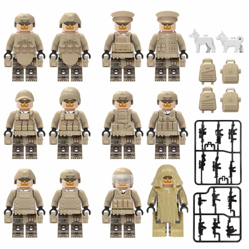 12Pcs Military Navy Seals Building Blocks Mini Action Figure Toys with Accessories M8085