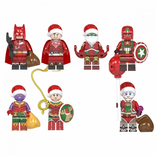 7Pcs Santa Super Heroes Minifigures Ironman Spiderman Building Blocks Mini Figures Toys Christmas Gift WM6104