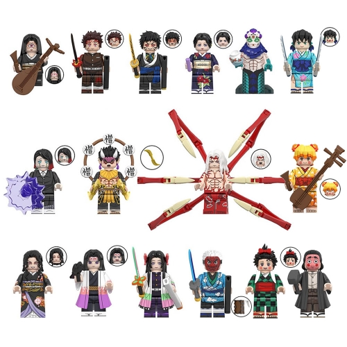 16-Pack WM Blocks Demon Slayer Anime Building Block Mini Action Figures Tanjirou Kouzou Zenitsu Muzan Enmu Kids Bricks Toys Set