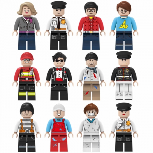 12Pcs Urban Professionals Minifigures Po-lice Worker Doctor Building Blocks Mini figures Bricks Toys M8016