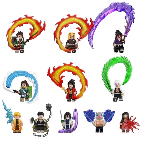 11-Pack Demon Slayer Anime Mini Action Figures Sanemi Zenitsu Inosuke Building Blocks DIY Bricks Toys WM6218