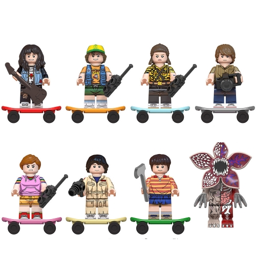 8-Pack Stranger Things Demogorgon Eleven Dustin Mini Action Figures Building Blocks DIY Bricks Toys with Skateboards LG1005
