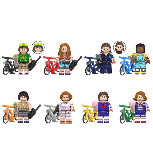 8-Pack Stranger Things Max Eleven Dustin Mini Action Figures Building Blocks DIY Bricks Toys with Bicycles LG1006