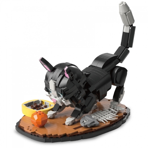 Cow Cat Building Blocks Kit  with Fish Bone Cat Food Toy Ball Model Display for Kids and Adults 1200Pcs Set NO.66097