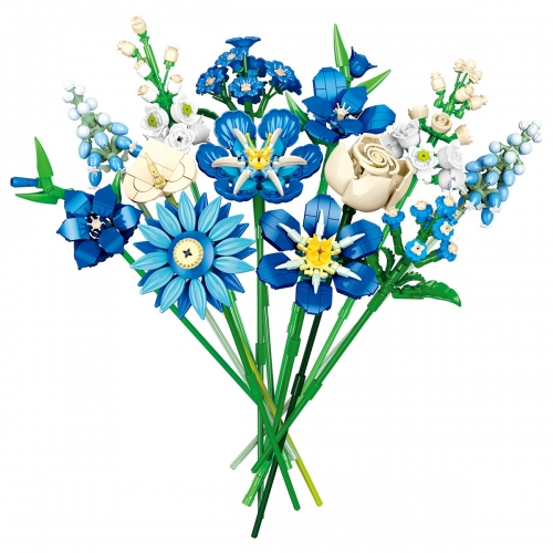 Flowers Collection Building Blocks Kit Twilight's Blue Veil Display Model 766Pcs Set Gifts for Kids and Adults JJ9240