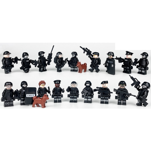 18Pcs SWAT Military Soldiers Minifigures Set Building Blocks Mini Figures with Weapons and Accessories M8075