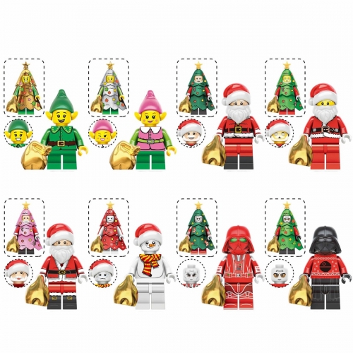 8-Pack Christmas Series Building Blocks Elf Santa Mini Figures DIY Bricks Models Kids Educational Toys Set TV6303