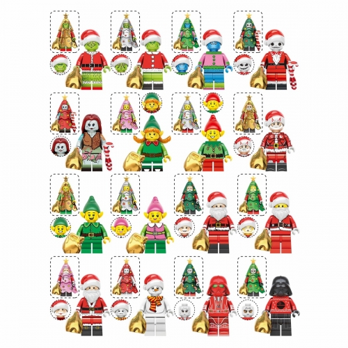 16-Pack Christmas Series Building Blocks Grinch Jake Sally Santa Elf Mini Figures DIY Bricks Models Kids Educational Toys Set TV6302 TV6303