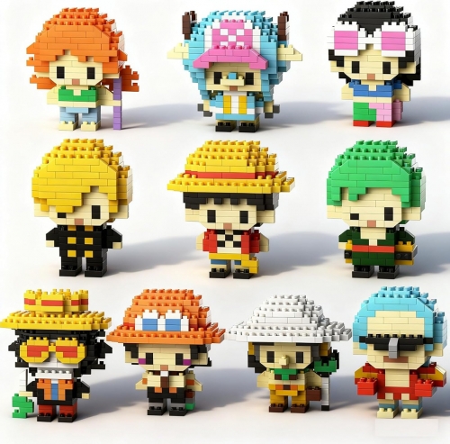 10-Pack One Piece Figures Building Blocks Kit Set Anime Characters Micro Brick Headz,  Decor Ideal Toys for Fans or Kids 2000 Pieces