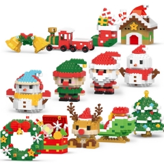 12 in 1 Christmas Micro Building Blocks Set Santa Claus Reindeer Snowman Tree Mini Building Toys Ideal Gift for Kids