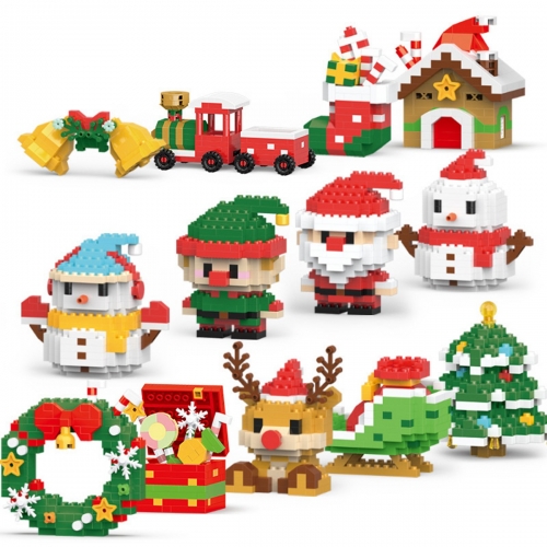 12 in 1 Christmas Micro Building Blocks Set Santa Claus Reindeer Snowman Tree Mini Building Toys Ideal Gift for Kids