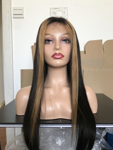 LSS Human Hair  Straight  Color Wig