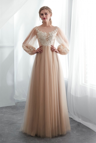 Sexy A Line Long Sleeves Tulle Wedding Dresses