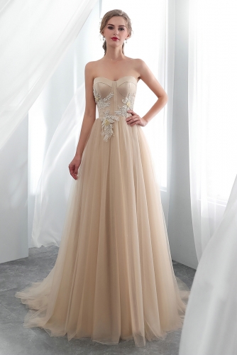 Champagne Color Sweetheart Tulle Wedding Dresses